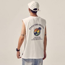 남성 데일리 프린팅 레터링 슬리브리스 면 티셔츠 바캉스 나시 Men's vest