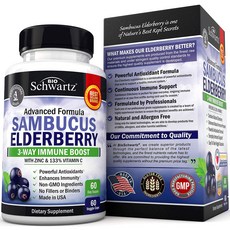 바이오슈바르츠 BioSchwartz 삼부커스 엘더베리 500mg 비타민C 아연 베지캡슐 60정, 1개