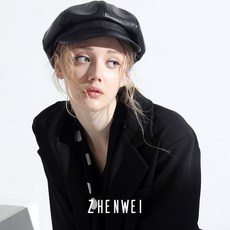 여성 가죽 pu 모자 헌팅캡 빵모자 패션 자외선 소두 대두 빅사이즈 여자 오버핏 베레모클래식 ~ Zhenwei 블