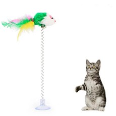 재미 인터랙티브 흡입 스프링 고양이 깃털 지팡이 티저 애완 동물, [04] Random Color, 1개