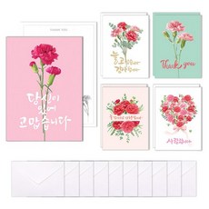 마음담아 카네이션 감사 엽서 5종 x 2p + 봉투 10p 세트, 10개, Mixed colors