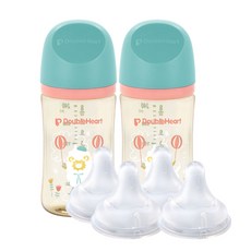 더블하트 모유실감 3세대 디어프렌즈 트윈팩 240ml(하늘을날꼬양)+젖꼭지 4개