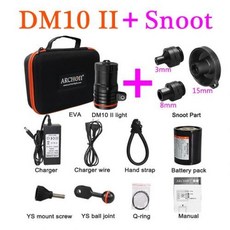 [해외] DM10 II 35 루멘 3 색 HD 비디오 다이빙 PHOTORAPHY 라이트 수중 1M 다이빙 비디오 라이트 UV 레드 필 라이트 다이브 손전등, DM10 II Snoot Part