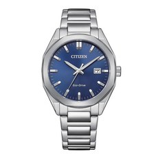 Citizen 남성용 Eco-Drive 클래식 에코 실버 톤 스테인리스 스틸 팔찌 시계 3 핸드 날짜 (모델: BM7620-83L) 블루. 에코