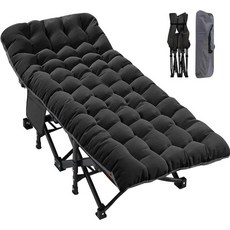 캠핑 베드 접이식 용품 침대 ABORON 오버사이즈 간이 XXL 헤비 듀티 슬립오버 78\" x32\" x18\" 900lb-손님 수면용 2겹 적재 1200D매트리스 홈 오피스 휴, Plus Size- Black Pad & Cot Bla, 78" (Oversized)