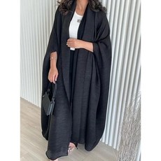 여성용 플리츠 그라데이션 배트 바람막이 코트 턴다운 칼라 카디건 재킷 원피스 벨트 포함 가을 여름 55 인치