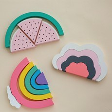 베이비빈즈 아이방인테리어 무지개 수박 구름원목블록 인테리어소품, 01.무지개원목블럭