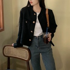  트위드 숏 자켓 크롭 재킷 가을 노카라 세련된  상품 이미지
