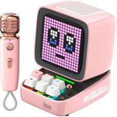 Divoom 노래방 마이크가 있는 디붐 디투마이크 블루투스 스피커 - RGB 키보드 및 픽셀 디스플레이 테스크탑 장식 다양한 사운드 모드 홈 파티를 위한 이상적인 선물 모바일 KT, Pink, Pink