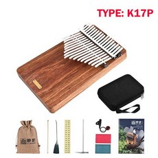 LINGTING K17P 칼림바 17-키 휴대용 엄지 피아노 MBIRA SANZA 단단한 나무 소재 + 보관 가방 운반 케이스 뮤직 북 K17A K17G