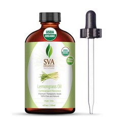 SVA Organics 레몬그라스 오일 USDA 인증 100% 오가닉 퓨어, 1개, 118ml