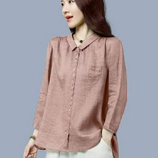 쩐쿠 봄 가을 여성 카라넥 단추 긴소매 면마 셔츠 블라우스 Z103