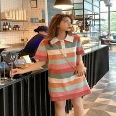 심플 단가라 카라 반팔 파스텔 원피스 S 핑크