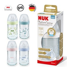 누크 네이처센스 유리젖병 240ml (젖꼭지 포함), 그린(S2-M젖꼭지 부착), 1개