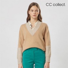 씨씨콜렉트 모헤어 배색 딥 브이넥 니트 탑 C204KSK702 BE