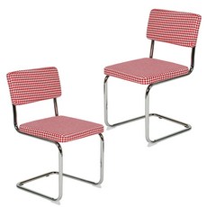 세스카2p 하운드체크 패브릭 스틸체어 디자인 카페의자 인테리어 식탁의자 2color, 레드1+1