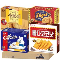 [블루존] 대용량 간식 4개입 D세트 (다이제351g+사브레252g+빠다코코낫300g+에이스364g)