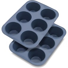 2팩 실리콘 머핀 베이킹 팬 컵케이크 트레이 12컵 논스틱 케이크 몰드틴 베이크웨어 BPA 프리 식기세척기 및 전자레인지 금고12컵 크기 회색, Gray, 6 Cup Size, 2개