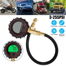 자동차 흡기 부품 튜닝 디지털 타이어 공기압 게이지 255PSI 전문 정확도 LCD 디스플레이 빠른 연결 커플러 트럭 RV용, 블랙, 1개