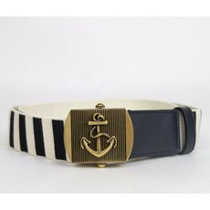 159938 구찌 남자 네이비 화이트 Fabric 벨트 밀리터리 Anchor Brass Buckle 375191 4056