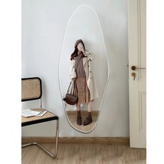 슬림 벽걸이 독특한 타원형 예쁜 옷가게 홈 인테리어 전신 거울, 고화질 실버 미러 대형+도어 장착 160*60