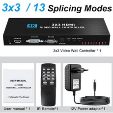 비디오 월 컨트롤러 DVI HDMI TV 스 서 멀티 스크린 프로세서 180 회전 1080p 4K 3X3, [02] 4K 3X3 Controller, [01] with US Plug