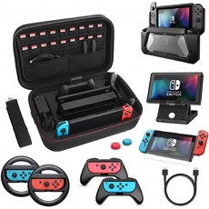 닌텐도 스위치 경우 HeysTop 12in1 Nintendo Switch경우+Joy-Con운전대 2종류+Nintendo Switch스탠드+충, 1, 단일상품