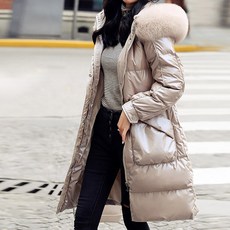마이시즌 여성용 오엘 페이크퍼 오리털 롱 패딩 점퍼