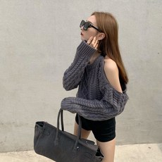 라운드 섹시 어깨 트임 스웨터 짜임 루즈핏 시크 오피스 니트