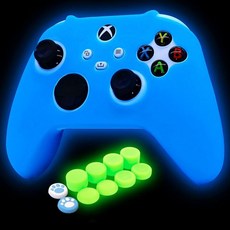컨트롤러 스킨 기스방지 보호커버 어두운 곳에서 빛나는 Xbox Series X 컨트롤러용 실리콘 커버 6개의 엄지 그립 캡이 있는 S 미끄럼 방지 소프트 고무 케이스 프로텍터., Glow Blue, 1개