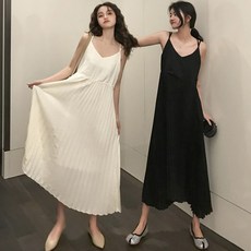 가나다몰 플리츠 주름 이너 끈 레이어드 롱 속치마 스커트 원피스BWUSP406