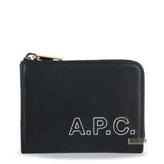 A.P.C.(아페쎄) 아페쎄 여성 자수 로고 블랙 지퍼 카드 지갑 PXBGO F63376 LZZ