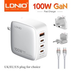 LDNIO 100W GaN 충전기 맥북호환 아이패드호환 아이폰호환 12 15 Pro Max 샤오미호환 14 갤럭시호환 S23 Usb C 충전기 멀티 포트 유형 C 여행용 어댑터, 01 US EU UK Plug, WHITE