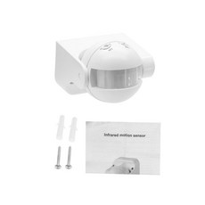 Haomenyi 대형 수동 적외선 센서 PIR 움직임 12 미터의 최대 검출 거리 야외 220V-240V 스위치 방수 IP44 TR-910 흰색, 1개