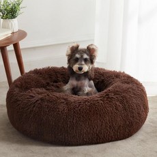 웨스턴 홈 WH 진정 개와 고양이 침대 불안 방지 도넛 커들러 워밍업 아늑한 부드러운 원형 소형견과 고양이를 위한 푹신한 인조 모피 플러시 쿠션 20 24 27 30, Coffee, 20.0"L x 20.0"W x 8.0"Th