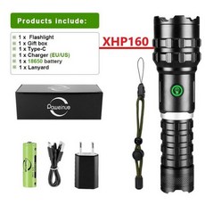 높은 전원 LED 손전등 850000LM XHP160 XHP90 충전식 전술용 손전등 18650 c타입 Usb 핸드 램프, 03 C-XHP160-18650-BOX