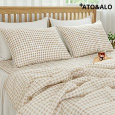 [베딩나라] [아토앤알로] 시원한 여름침구 시어서커 리플 깅엄체크 여름 베게커버 50X70, 색상:깅엄체크 베개커버-오트밀(50x70)