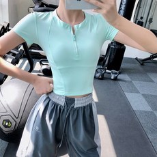 반집업 헬스복 여 러닝 속건 트레이닝 반팔티 여름 얇은 캐주얼 요가 상의