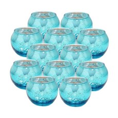 웨딩 센터피스 발렌타인 만찬 정원 욕조 및 모든 테마 이벤트를 위한 12Pcs 라운드 수은 유리 봉헌 캔들 홀더, 파란색, 6.7x5.5x5CM
