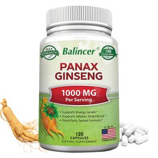 홍삼(최대 농도 1000mg) 120캡슐 뿌리 추출물 복합 보충제 종자에 함유된 고용량 진세노사이드 여성 및 남성 성 건강 근력 강화, 120캡슐-3병, 120정, 3개