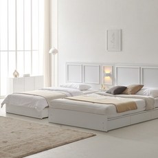 [보루네오] 샤인즈 부부트윈침대 SS+Q 투인스매트(조명협탁1개) SBKC277, 그레이화이트