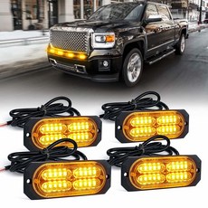 Xprite 앰버 20 LED 표면 플러시 마운트 그릴 비상 스트로브 조명 키트 울트라 슬림 데크 대시 그릴 사이드 마커 경고 위험 주의 플래시 라이트 차량 밴 자동차 SUV AT, 4 PCS_앰버