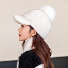 밍크 페이크 퍼 겨울 여성 방한 모자 1볼캡