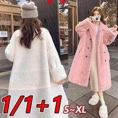 1/1+1밍크털 모직 골드버튼 도톰한 코트 여자밍크 모피 코트 인조 모피 코트 여성 루즈 모피 외투