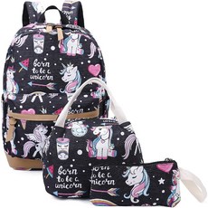 Gimay 점심 상자 지갑과 여자 학교 배낭 유니콘 청소년 Bookbag 세트 어린이 가방 학교 노트북 가방