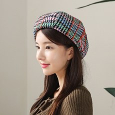 이스트무브 베레모 가을 겨울 여자모자 컬러 체크 울 모직 여성 빵모자 뉴레인보우베레 (3컬러)