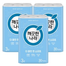 깨끗한나라 3겹 더 클린 앤 소프트 화장지, 3세트, 30개입, 30m