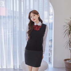 교복몰 보풀방지 블랙 화이트라인 롱 교복조끼(여자)