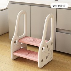 어린이 계단 욕실 거실 화장실 어린이계단 유아 발판 미끄럼방지 유아디딤대 세면대발판 유아발판, 핑크/화이트 2단, 1개