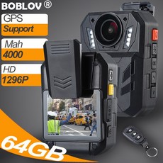 BOBLOV 동체 미니 동작 운동 방수 카메라 GPS 무선 컨트롤러 1296P 64GB 야간 모니터 4000mAH 170° DVR 비디오 오디오 기록기 카메라 오토바이 운행 기록기, with GPS(64GB) - 무선dvr